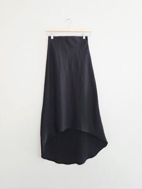 Skies Are Blue High Low Midi Skirt Black Flowy Bias Cut XS